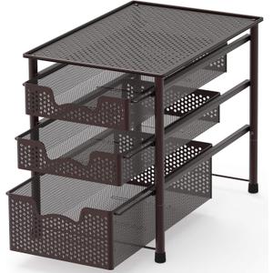 Simple Houseware Stackable 3 Tier Sliding Basket Organizer Drawer, Bronze