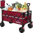 Burgundy Folding Wagon Cart with Wheels Foldable - Collapsible Wagons Carts Heavy Duty, Fold Up Portable Utility Wagon for Grocery Beach Sports Fishing Camping Shopping (150L)