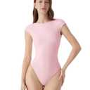 SUUKSESS Women Backless Y2k Short Sleeve Bodysuit Double Lined Boat Neck Open Back Sexy Basic Top (Blush, S)