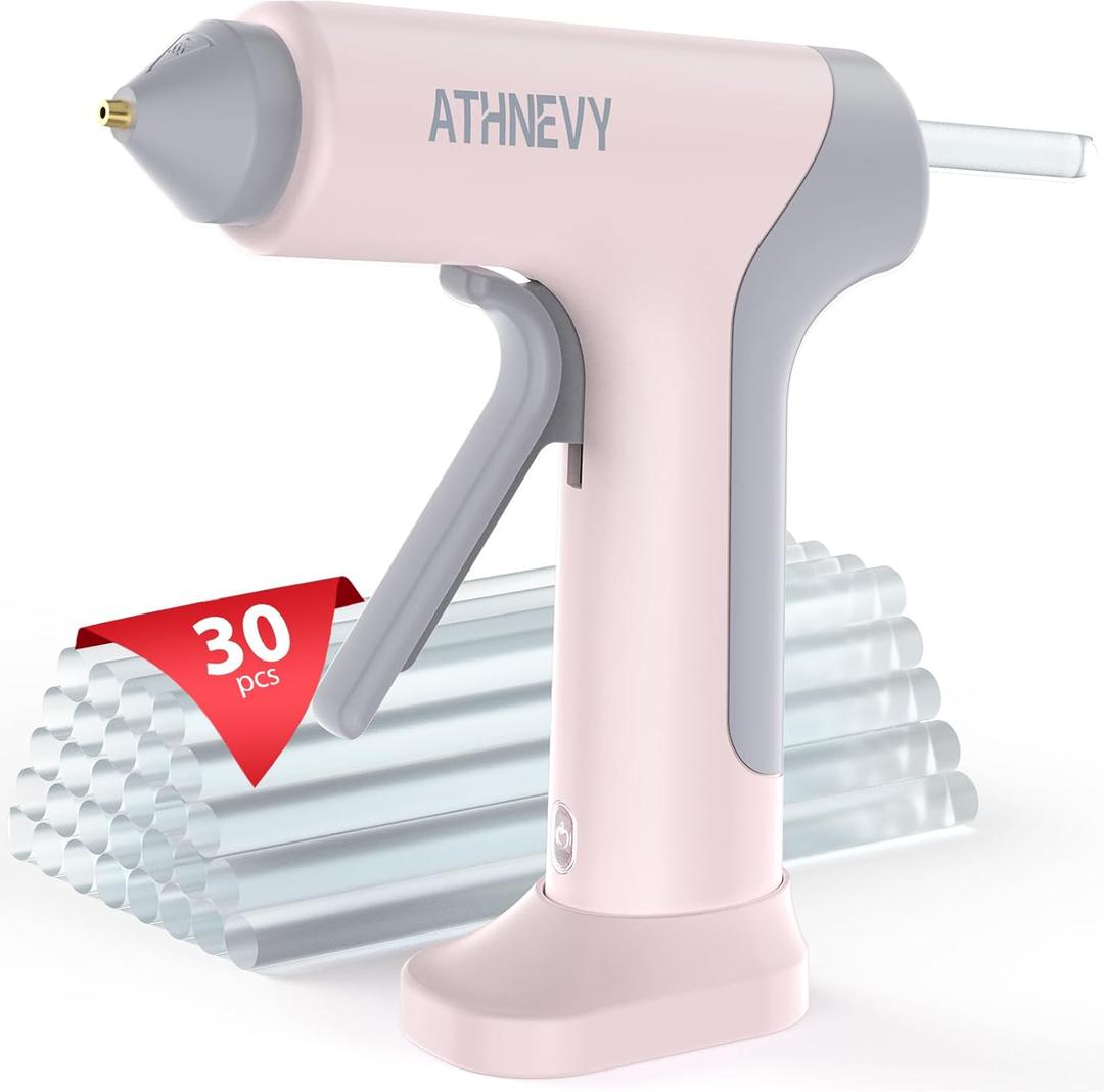 Cordless Hot Glue Gun, 4V 10s Fast Preheat, USB-C, 2000mAh Battery with Indicator, Smart Temp Control, Anti-Drip, Auto-Off, 307mm Glue Sticks, DIY Crafts, Home Repair, School Project (Light pink)