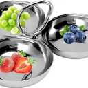 ACJRYO 3-Compartment Stainless Steel Serving Tray with Handle - 304 Food-Grade Snack Plate, Fruit Bowl for Fridge, Party Appetizer Platter, Dishwasher Safe, Portable & Easy to Clean(O Handle)