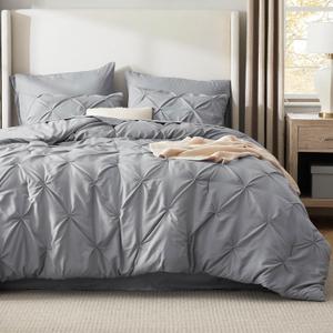 Bedsure Oversized Queen Comforter Set Grey - Bed in a Bag Bedding Set 7 Pieces, GentleSoft Pintuck Bed Set Gift for Family, Pinch Pleat All Season Comforter with Sheets, Pillowcases & Shams