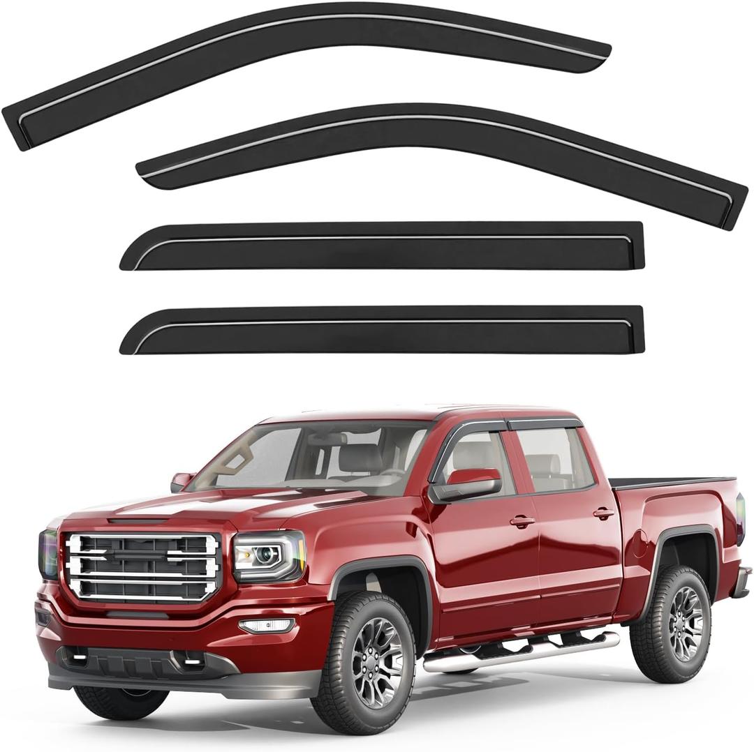 Out-Channel Rain Guards for 2014-2018 Chevy Silverado & GMC Sierra 1500 Crew Cab, Window Visors Vent Deflector Shade Dark Smoke for 2015-2019 Silverado & Sierra 2500HD/3500HD, 4PCS