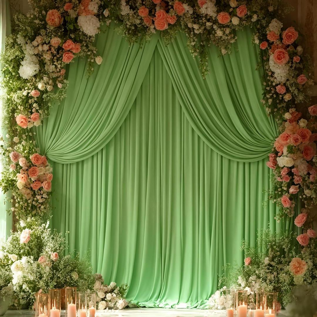 16x10FT Sage Green Backdrop Curtains for Wedding Parties, Wrinkle Free Polyester Photography Backdrop Drapes for Wedding Baby Shower Birthday Parties Stage Background Stand Decorations 4x10ft, 4 Panels