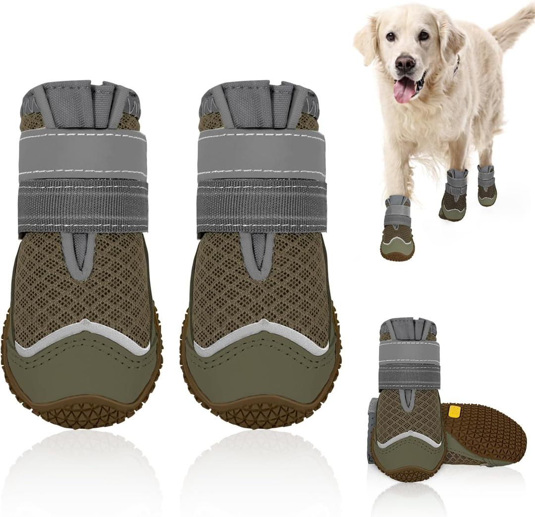 SlowTon Dog Shoes for Large Small Medium Dogs - Breathable Dog Boots for Summer Hot Pavement, Paw Protector for Outdoor Walking Winter Snow, Anti-Slip Rubber Dog Booties for Hardwood Floor (LBR, 8)