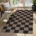 Lahome Colette Checkered Easy Jute 3x5 Rug, Washable Rugs for Living Room Entryway Farmhouse Non Slip Black Outdoor Carpet, Checkerboard Indoor Door Mat for Entry Patio Deck (Chocolate Brown/Checkerboard -1)