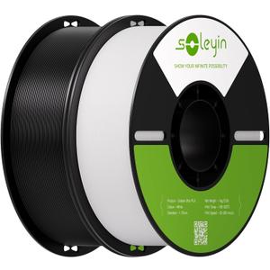 Soleyin PLA Filament 1.75mm 2KG, Black & White 3D Printer Filament 2 Pack 1kg Spool, Neatly Wound, 0.02mm Accuracy, Strong Adhesion, High-Speed Printing, No Warping, Fits Most FDM Printers