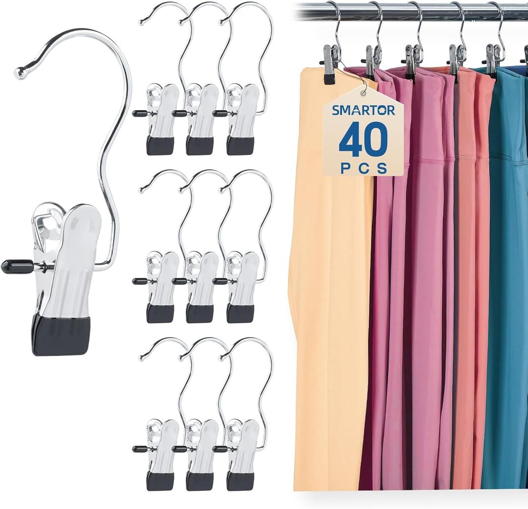 Legging Organizer for Closet, Yoga Pants Hangers 40 Pack Hanging Clips Coated Clips for Leggings, Hanger Space Saving Closet Organizers and Storage for Skirt, Shorts, Hats, Towel, Boot, Jeans