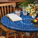 60 Inch Blue Round Table Protector for Kitchen,Modern Grid Fitted Table Cloth Round Cover with Elastic Edge，Waterproof Picnic Circle Tablecloth for Dinner, Outdoor, Party, Camping, BBQ