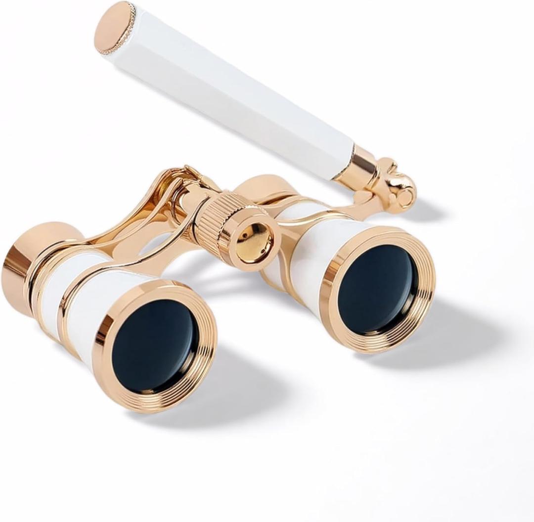 Opera Glasses Binoculars,3X25 Theater Binoculars with Foldable Handle for Adults Kids Women,Small Portable Opera Glasses for Theater and Concert Viewing (White with Handle)
