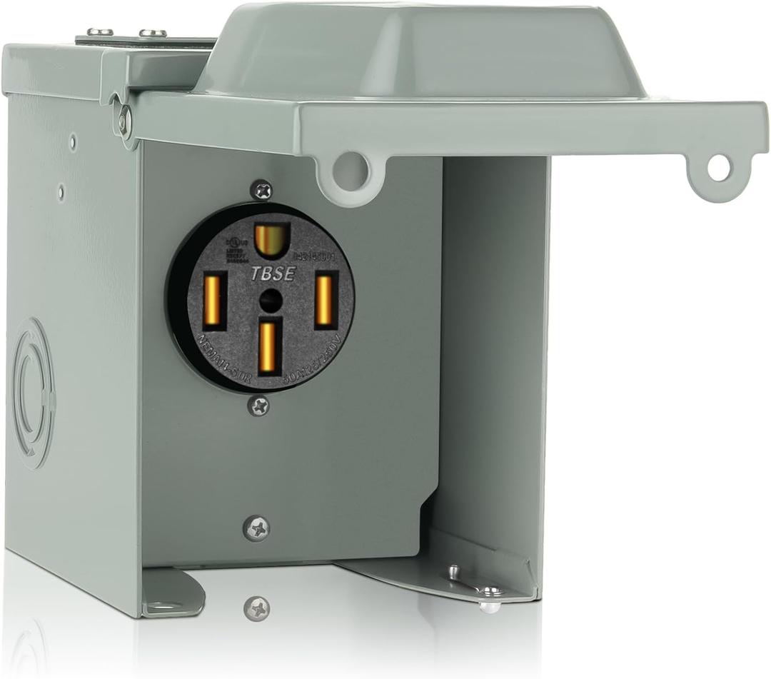 WELLUCK RV Power Outlet Box | 50A 125/250V, NEMA 14-50R Receptacle | Enclosed & Lockable | Weatherproof Plug for Travel Trailer, RV Camper, Generator Temporary Hookup