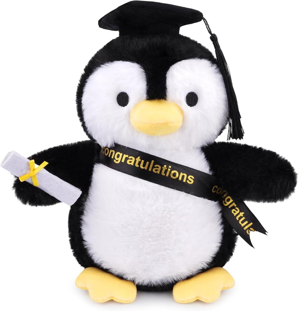 Graduation Penguin Plush, Cute Graduation Stuffed Animal with Cap, Diploma & Sash, Soft Penguin Plush Gift for Kids, Students, Graduation Celebration