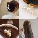 3 x Mehayi 4 PCS Large Pearl Hair Claw Clips for Women Girls, Hair Barrette Clamps for Thick Thin Hair, Fashion Hair Accessories Headwear Styling Tools for Party Wedding