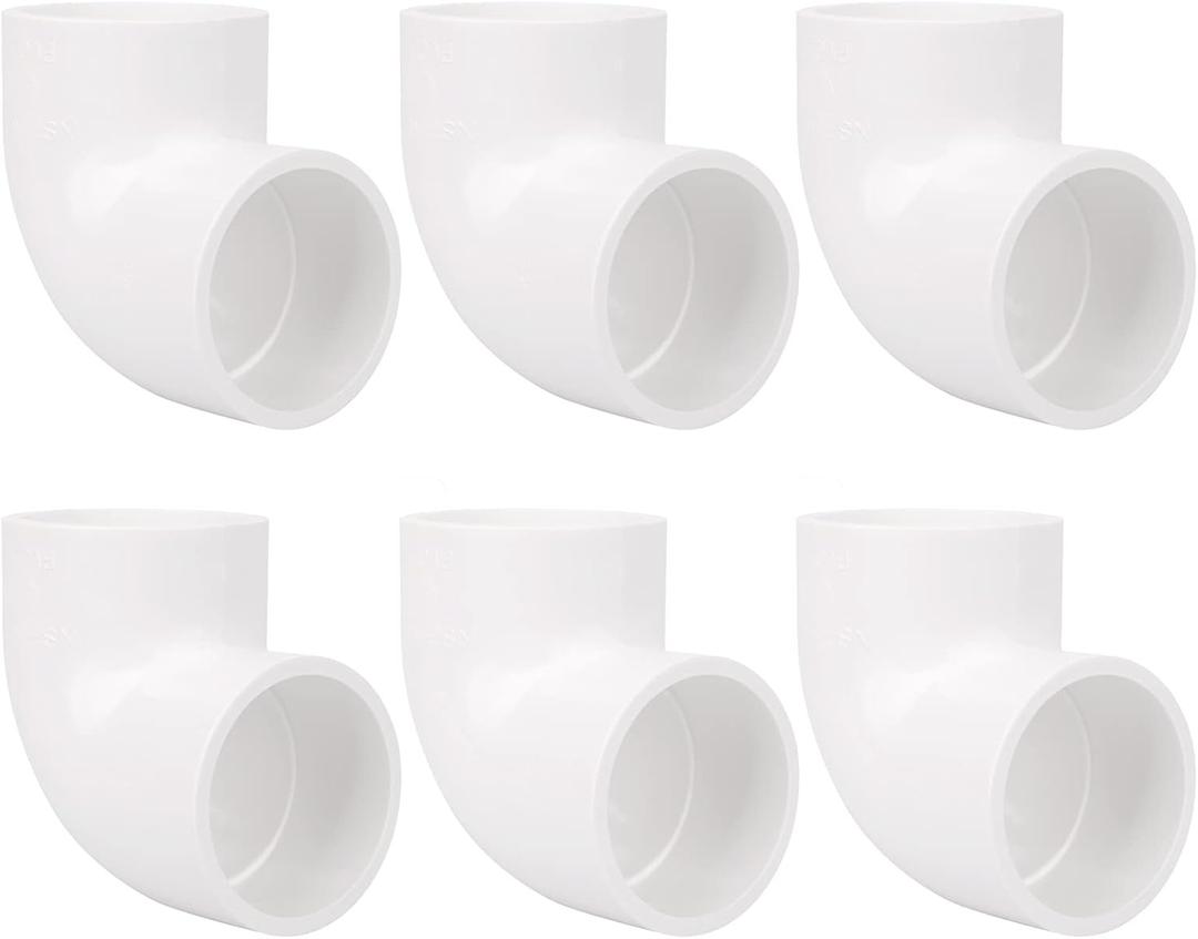6Pack 1-1/2" 90 Degree Elbow PVC Pipe Fittings 2 Way Right Angle PVC Pipe Fitting, Furniture Build Grade SCH40 (Socket x Socket) 1.50" PVC Fitting Connectors for DIY PVC Shelf Garden Support Structure