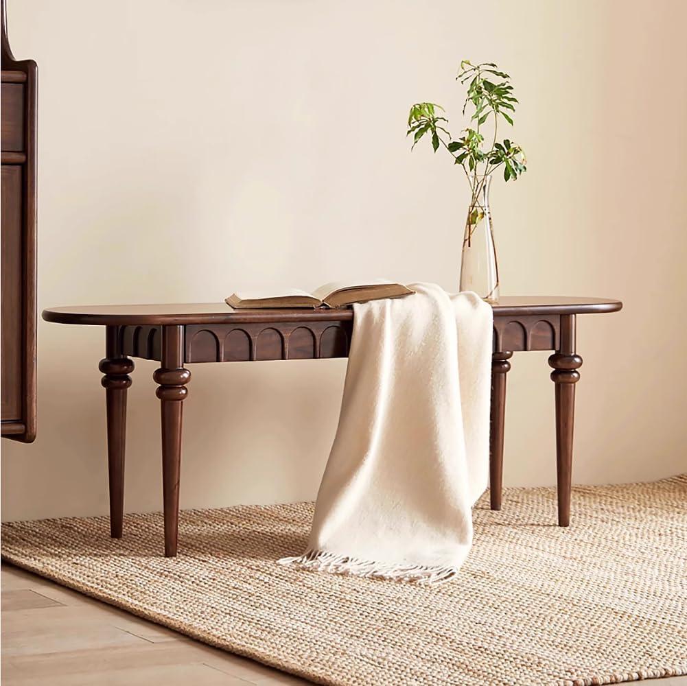 Vintage Wood Indoor Dining Bench, 47" Long Wood Bench for Dining Room with Safety Rounded Corners, Entryway Benches for Farmhouse, Kitchen, Bedroom - Walnut, 12" D x 47" W x 17" H
