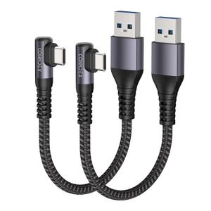 CONMDEX USB C Charger Cable [1ft, 2Pack] 10Gbps USB 3.1 Gen 2 USB A to USB C Data Transfer Braided Cord, Right Angle Android Auto CarPlay Type C Cable for iPhone 16 15 Plus Pro Max Samsung Galaxy S23