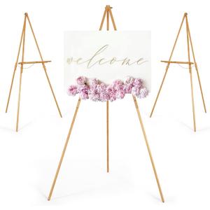 VISWIN 3 Pcs Upgraded 63" Wooden Easel Stand for Sign, Tripod Easel for Wedding Sign Stand, Welcome Board, Poster, Picture, Canvas Art Easel Floor with Tray for Display & Painting - Natural