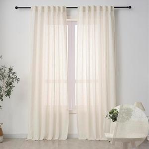 Neutral Sheer Linen Curtains 84 Inches Long, Flax Semi Sheers 2 Panels Set, Cream Beige Farmhouse Drapes for Living Room, Sliding Glass Door Curtain, Back Tab & Rod Pocket (3-in-1 | Natural)