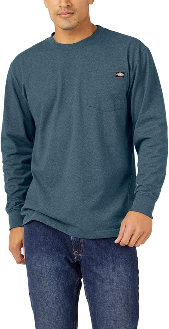 Dickies Big and Tall Men's Long Sleeve Heavyweight Crew Neck (Large, Baltic Blue Single Dye Heather)