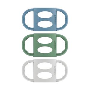 Dr. Brown's Narrow Baby Bottle Handles, 100% Silicone, Easy Grip Removable Handles for Bottle to Sippy Cup Transition, Blue/Gray/Green, 3-Pack, 4m+
