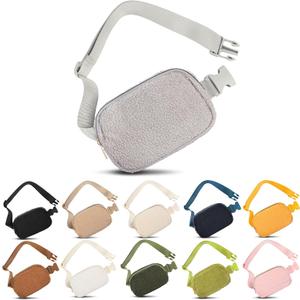 Fleece Belt Bag with Adjustable Strap for Women and Men Crossbody Fanny Bag Bum Bag, Waist Pack for Hiking Workout Sports Travel Light Grey