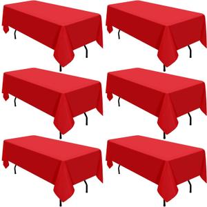 6 Pack Polyester Tablecloth 60 x 102 Inch Red Polyester Table Cloth for 6 Foot Rectangle Tables, Stain and Wrinkle Resistant Washable Table Cover for Kitchen Wedding Banquet Restaurant Party
