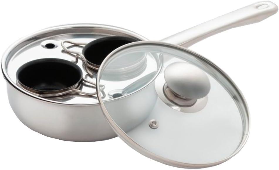 Excelsteel 18/10 Stainless Steel 2 Cup Egg Poacher, Non Stick Easy Use Kitchenware Rust Resistant Stove Top Breakfast Brunch Cooking Pan
