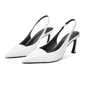 Elisabet Tang Women's Elegant Black Patent Leather Slingback Heels - Pointed Toe Mid Heel Pumps
 9.5