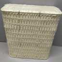 Coeusy 3 Gallon Paper Rope Bathroom Trash Can,Small Wicker Trash Cans with Lid and Liner,Woven Rattan Narrow Waste Basket for Bedroom,Office,White