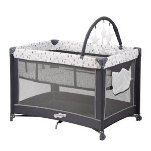 Pamo Babe Portable Playard,Sturdy Play Yard with Padded Mat and Toy bar with Soft Toys (Grey)