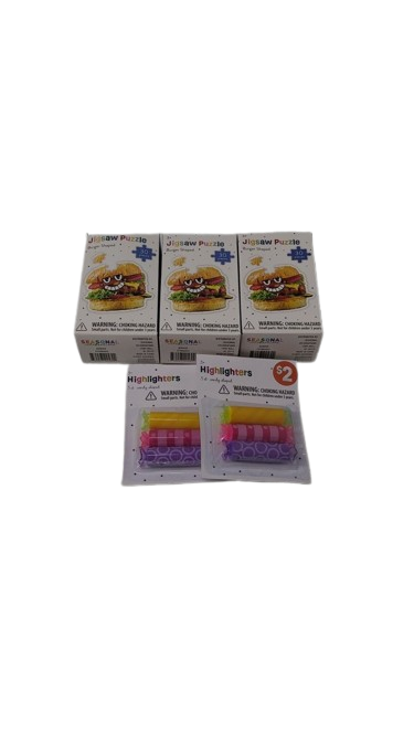 Jigsaw Puzzle Burger Shaped 30 Piece, 3 Pack, Highlighters 2 PACK