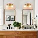 WOSHITU Bathroom Vanity Light Fixtures: 14.2 Inch Modern Gold Bathroom Light Fixtures Over Mirror with Clear Glass Shade, Brushed Gold 2 Light Wall Mount Sconces Above Mirror