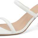 Women's Square Open Toe Heeled Sandals Two Strap Mules Slip On Block Chunky Mid Heels Sandals (6.5, White)