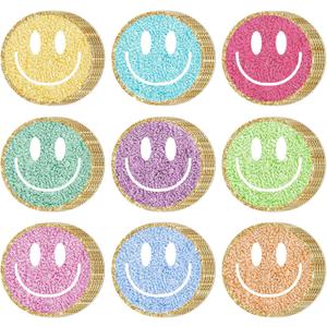 FYSUIMU 45 Pcs Boho Smile Face Cutouts Groovy Happy Face Cut-Outs Colored Preppy Paper Cutting with 100 Pcs Glue Points for DIY Crafts Back to School Classroom Bulletin Board