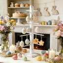 32 inch Vintage White Easter Farmhouse Ornament Tree Display Stand Easter Egg Tree Holder Tabletop Decor Wood Rustic Trees for Wedding Anniversary Christmas Birthday Farmhouse Party Home Decoration