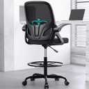 Tall Drafting Chair with Footrest Ring for Home and Work, Ergonomic Home Desk Office Chair with Flip up Arms and Lumbar Support, Tall Extended Height Executive Desk Office(Black)