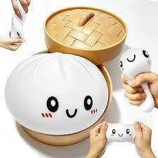 Dumpling Squishy Toys, Mystery Dumpling SquishySlow Rising Stress Relief Fidget Ball, Soft Squeeze Decompression Toy for Adults & Kids, Cute Steamer Basket Gift Set (White)