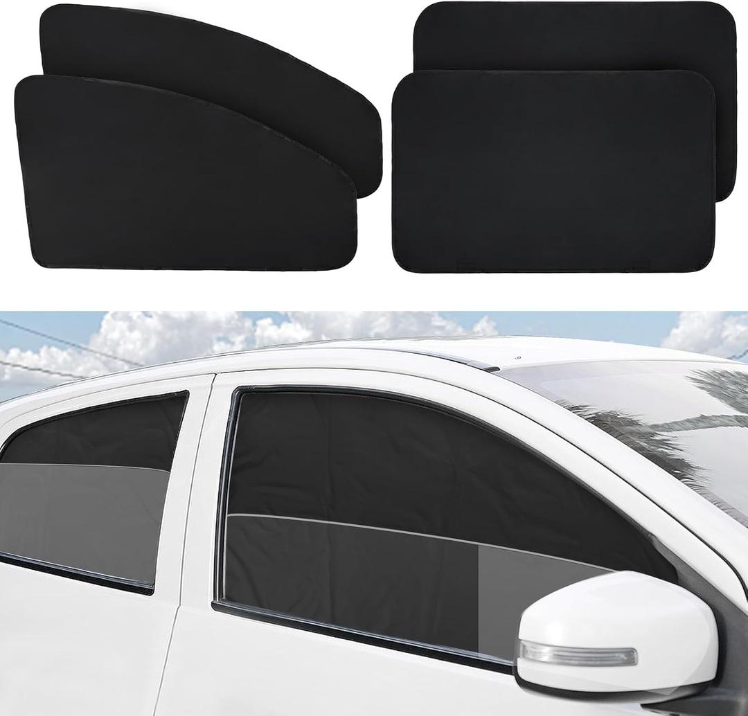 XCBYT Car Window Shades, 4 Pack Privacy Curtains, Sun Shades for Baby, 100% Light Block for Car, Camping, Napping, Sleeping, Breastfeeding, Cloth Changing (CL-HSG-4PCS)