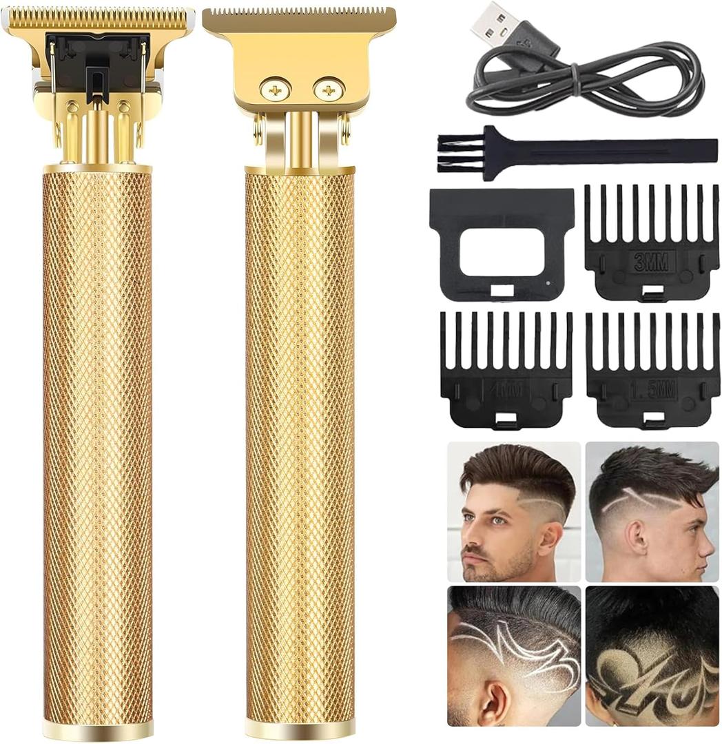 YOGINGO Professional Beard Trimmer for Men, Cordless Rechargeable Hair Trimmer for Men,T-Blade Hair Clippers,Hair Cutting Kit with Guide Combs, Gifts for Men (Gold)