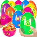 Large Printed Easter Eggs, 6 Inches Jumbo Plastic Eggs Fillable for Easter Themed Hunt Basket Stuffers Fillers Filling Treats Bulks Party Favor Classroom Prize Supplies