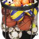 Sports Equipment Organizer for Garage, Mesh Ball Holder for Soccer, Basketball, Volleyball, Baseball, 48 Gals Ball Cart for Holding Ball, Rolling Sports Organizer, Black