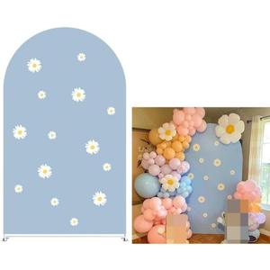 KONPON Daisies Arch Backdrop Fabric Cover Blue Arch Backdrop Stand Covers for Retro Groovy Birthday Party Baby Shower Decoration (2.5ftx6ft(30"x72"), Gx-825)