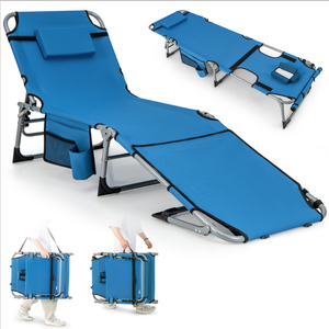 Outdoor Folding Chaise 5-Position Lounge Chair With Face Hole &Adjustable Footrest Blue/Black/Beige/Navy Blue