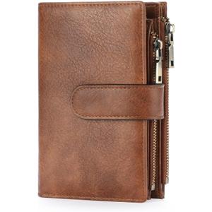 GOIACII Womens Wallets Rfid Credit Card Holder with 2 Zipper Pockets, 3 ID Windows Ladies Purse Leather (Brown)