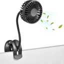 Clip On USB Mini Desk Fan with Emergency Power Bank, Battery Operated Rechargeable Portable Fan - Flexible Neck, 3 Speed Personal Cooling for Baby Stroller, Car, Camping, Office, Dorm, Beach - Black