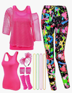 Medium Jadive 12 Pcs 80s Costume Outfits Accessories for Woman Party Fishnet Shirt Legging Vest Hairband Necklace Gloves Leg Warmer. Size M