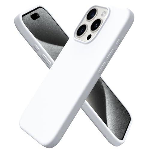ORNARTO Compatible with iPhone 15 Pro Case 6.1", Liquid Silicone 3 Layers Full Covered Soft Gel Rubber Cover, Shockproof Protective Slim Phone Case with Anti-Scratch Microfiber Lining-White