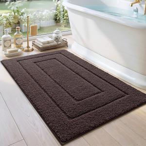 DEXI Bathroom Rug 43x24, Non Slip Washable Bath Mat for Shower Floor, Extra Large Absorbent Soft Bathmat with Rubber Backing, Quick Dry Microfiber Carpet, Brown