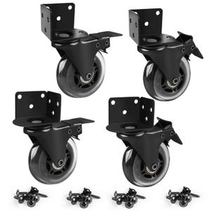 Set of 4 Side Mount Industrial Casters, 3" L-Shaped Bracket Castor Wheel Replacement with Dual Locking for Furniture Projects Moving(2 Left-Sided Lock with 2 Righ-Sided Lock)