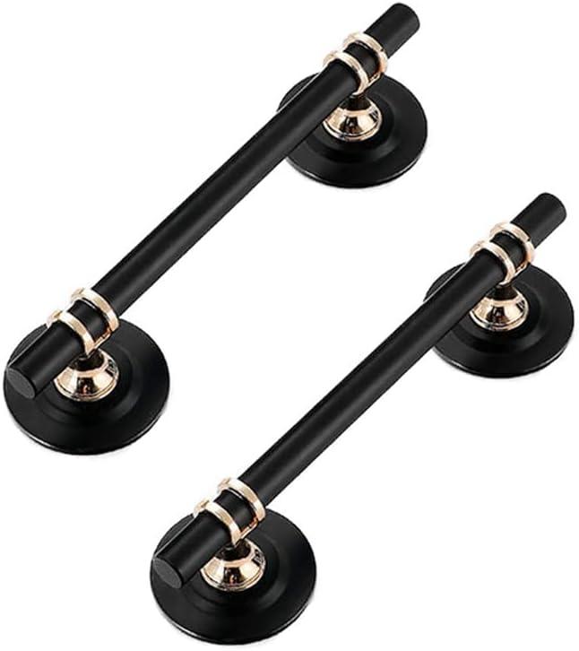 2 Pack Metal Drawer Pull Helper with Adhesive Sliding Door Handle Stick On Handle for Refrigerators Wardrobes Windows Peel and Stick Knob (5" Hole Center, Black)